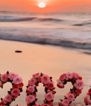  海滩玫瑰字样日落景象4270#竖屏 	 