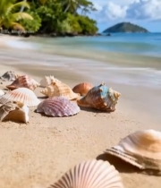  海滩上的贝壳与海景4909#竖屏 	 