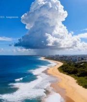  海滩大海与巨型云朵景观5273#竖屏 	 