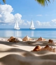  海滩海景与沙滩上的贝壳499#竖屏 	 