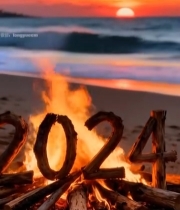  海滩篝火新年场景素材4892#竖屏 	 
