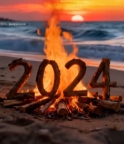  海滩篝火字样日落场景7771#竖屏 	 