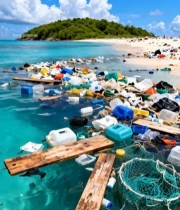  海滩海洋垃圾污染景象7068#竖屏 	 