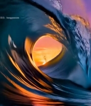  海上夕阳下的波浪景观3421#竖屏 	 