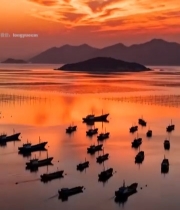  海上晚霞渔船风景4871#竖屏 	 