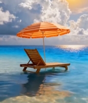  海上躺椅遮阳伞海景4604#竖屏 	 