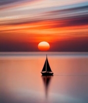  海上帆船日落美景1545#竖屏 	 