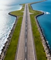  海上公路与城市天际线航拍4998#竖屏 	 