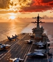  海上航母日落全景5499#竖屏 	 