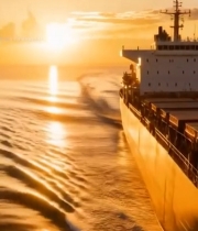  海上航行的货船日落景象4925#竖屏 	 
