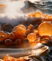  海上橙色球体随波浪涌动素材2950#竖屏 	 