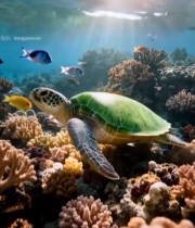  海底海龟与珊瑚鱼类景象4617#竖屏 	 