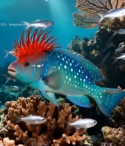  海底多彩鱼类与珊瑚景观(1)3220#竖屏 	 