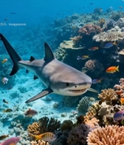  海底鲨鱼游弋珊瑚礁画面(1)1959#竖屏 	 