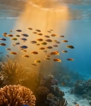  海底鱼群珊瑚阳光景象6779#竖屏 	 