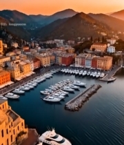  海港城市黄昏全景6473#竖屏 	 