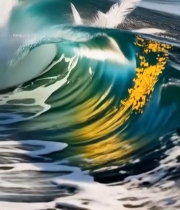  海浪中的羽毛与彩虹光影6819#竖屏 	 