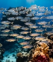  海底鱼群与阳光照射景象(1)2400#竖屏 	 