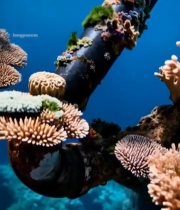  海底生锈管道与珊瑚景观3283#竖屏 	 