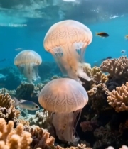  海底水母与珊瑚景观5761#竖屏 	 