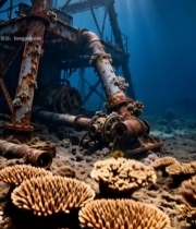  海底生锈金属结构物画面5351#竖屏 	 