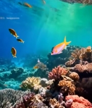  海底珊瑚礁与游鱼景象4156#竖屏 	 