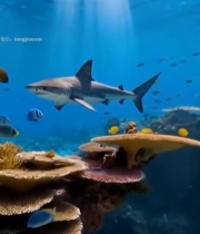  海底鲨鱼与热带鱼及珊瑚景观3156#竖屏 	 