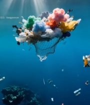  海底漂浮的彩色垃圾网兜5454#竖屏 	 