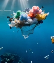  海底漂浮的彩色垃圾网兜5454#竖屏 	 