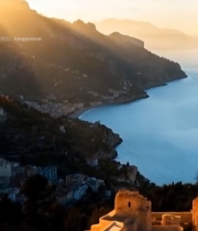  海边山城日落全景4174#竖屏 	 