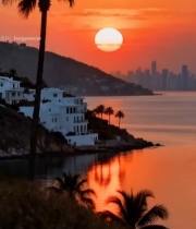  海滨日落景色3442#竖屏 	 