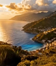  海滨山村日落自然风光6636#竖屏 	 