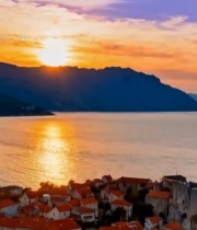  海滨小镇日落风景16#竖屏 	 