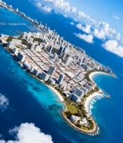  海岛城市高空俯瞰全景987#竖屏 	 