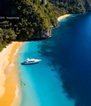  海岛海岸游艇航拍全景4084#竖屏 	 