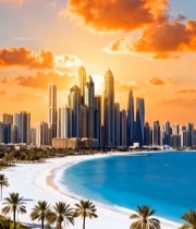  海滨城市高楼与沙滩景观1461#竖屏 	 