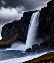  海边悬崖瀑布自然景观5360#竖屏 	 