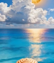  海边躺椅遮阳伞唯美风景2849#竖屏 	 