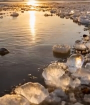 海边夕阳下的冰块与贝壳1928#竖屏 	 