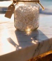  海边台面上装着晶体的玻璃罐2795#竖屏 	 