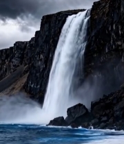  海边悬崖瀑布自然景观(1)7395#竖屏 	 