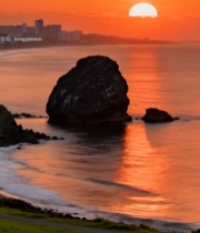  海边日落岩石与公路风景(1)5946#竖屏 	 