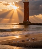  海边日落灯塔风景2262#竖屏 	 