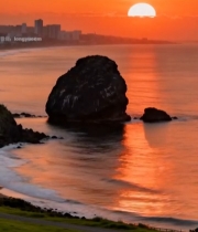  海边日落岩石与公路风景(1)5946#竖屏 	 