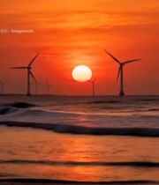  海边日落风车风景素材3905#竖屏 	 