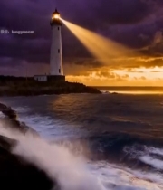  海边灯塔夜景5238#竖屏 	 