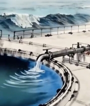  海边工业设施旁人物眺望海景1729#竖屏 	 