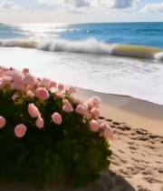  海边粉色玫瑰花自然风光2551#竖屏 	 