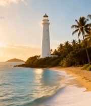  海边灯塔与沙滩风光3977#竖屏 	 