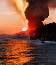  海边火山喷发自然景观4089#竖屏 	 